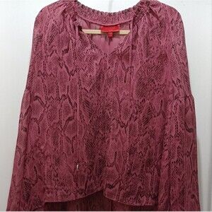 Womens Jennifer Lopez JLo Pink & Black Snake Print Sheer Blouse Top Size Large L